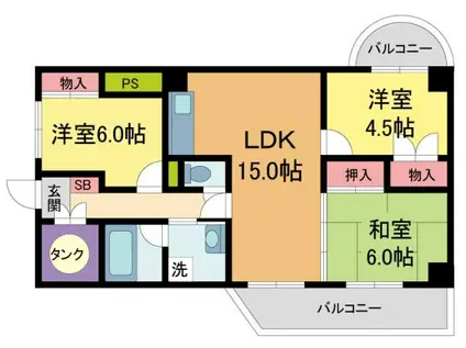 藤和セントシティ西宮(3DK/4階)の間取り写真