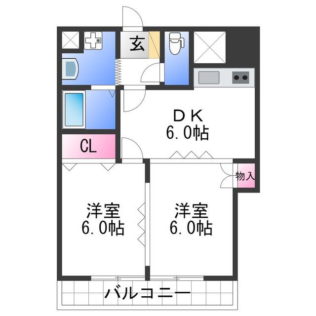 パリ・シャトー本町(2DK/10階)の間取り写真