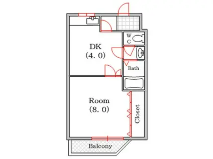 タウンハウス本田(1DK/6階)の間取り写真