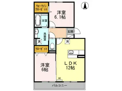 サンヴィオレ C棟(2LDK/2階)の間取り写真