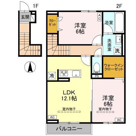 ウィル・クレストII II(2LDK/2階)の間取り写真
