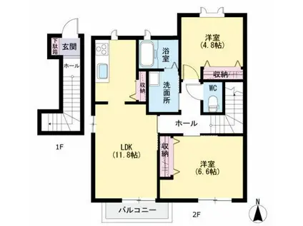 エクシードOGURA C棟 (2LDK/2階)の間取り写真