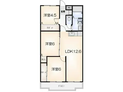 東洋ハイツ パートII(3LDK/3階)の間取り写真