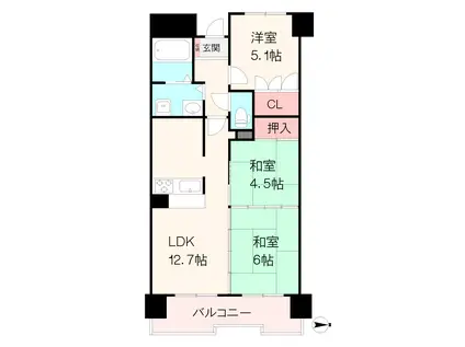 ファミール伊丹デュオ(3LDK/2階)の間取り写真