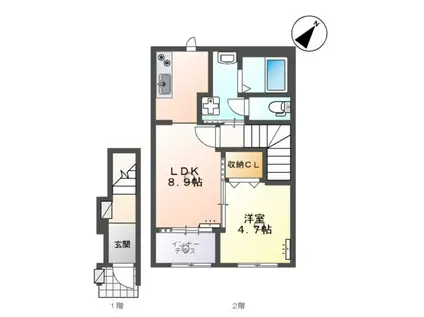 ローリングヒルズ富任(1LDK/2階)の間取り写真