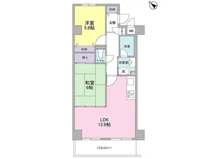 レジデンスヨコハマ南(2LDK/5階)の間取り写真