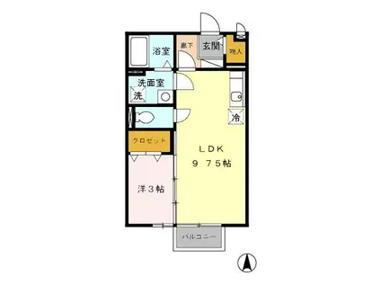 ワンウィル(1LDK/2階)の間取り写真