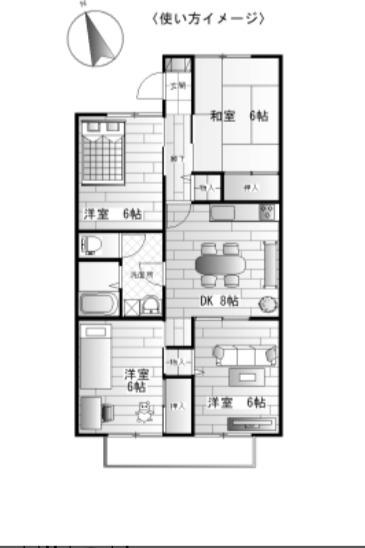 セジュール桂 B(4DK/2階)の間取り写真