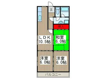 松江マンション(3LDK/3階)の間取り写真