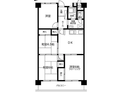 なぎさニュータウン6号棟(4DK/4階)の間取り写真