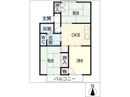 ヴァンベール鳴海(3DK/1階)の間取り写真