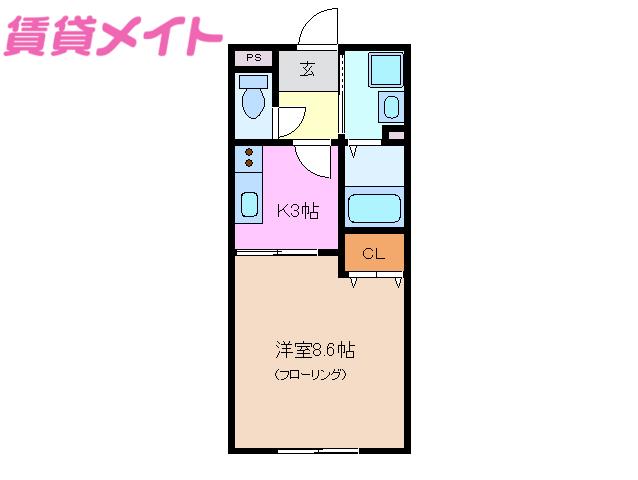 パークサイド若宮 C棟(1K/1階)の間取り写真