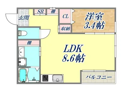 グリシーナ東園田リンド(1LDK/2階)の間取り写真