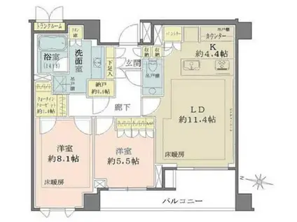 ザ・パークハウス千代田六番町(2LDK/2階)の間取り写真