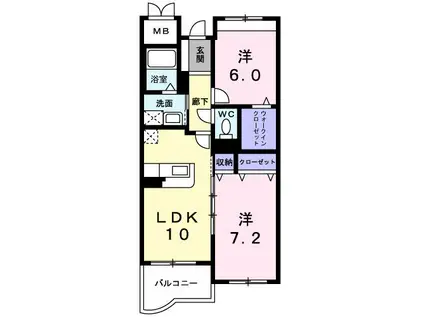 ハミングスクエアB(2LDK/4階)の間取り写真