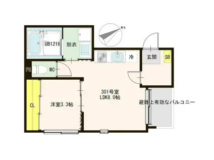 LIVELLE KITASENDAI(1LDK/3階)の間取り写真