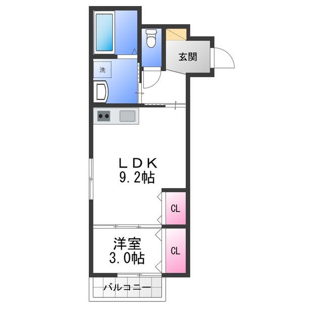 QHOUSE桑原(1LDK/1階)の間取り写真