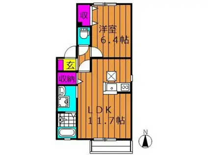 モデラートNEO B棟(1LDK/1階)の間取り写真