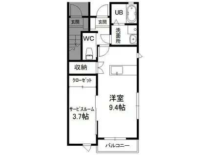 ＪＲ東北本線 仙北町駅 徒歩33分 2階建 築11年(1SK/1階)の間取り写真