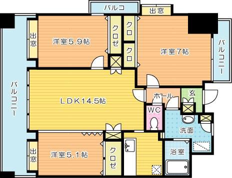 ニューサンリバー12番館(3LDK/10階)の間取り写真
