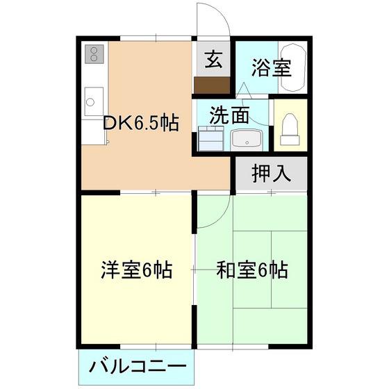 シェリールアタゴIIIII(2DK/2階)の間取り写真