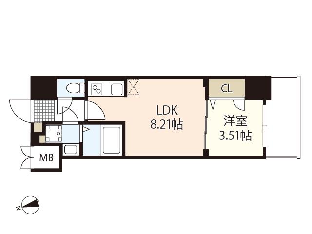 S-RESIDENCE観音公園ALORIA(1LDK/7階)の間取り写真