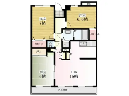キャステール田無(3LDK/1階)の間取り写真