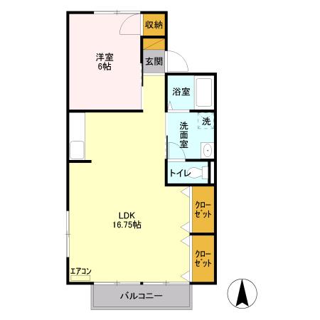 コーポ一の沢(1LDK/2階)の間取り写真