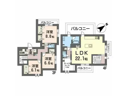 エクラージュ覚王山(3LDK/3階)の間取り写真