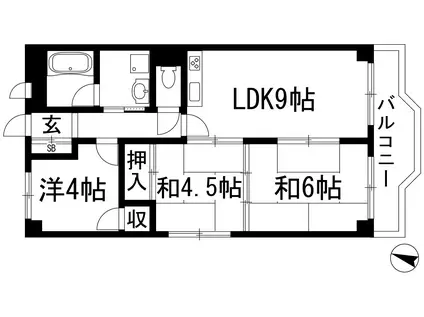 レジデンスウイングス室町ビル(3LDK/4階)の間取り写真