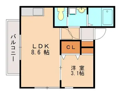 ルーチェ香椎(1LDK/2階)の間取り写真