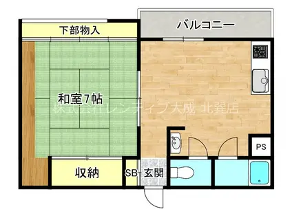 ビスタ桃谷(1DK/3階)の間取り写真