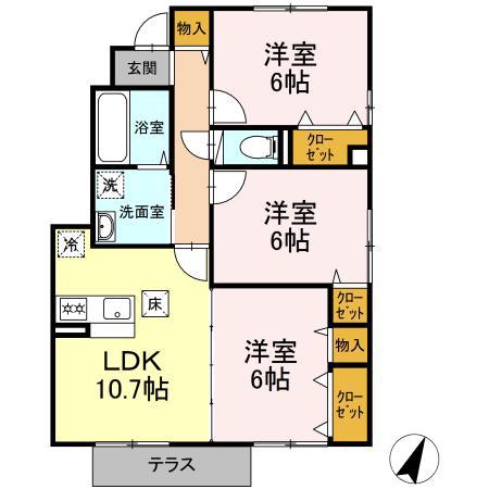 ブランハウス A(3LDK/1階)の間取り写真