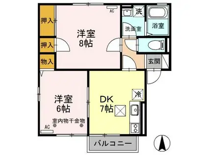サンモールヴィレッジ(2DK/1階)の間取り写真