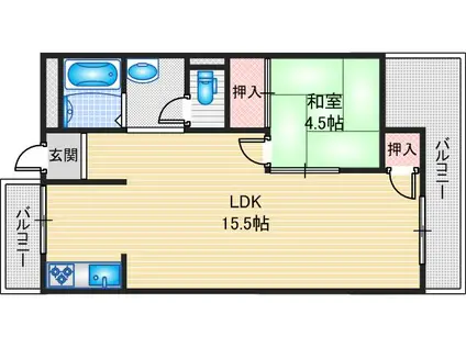 長野コーポB棟(1LDK/5階)の間取り写真