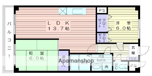 横濱PURPLEWHITE(2LDK/3階)の間取り写真