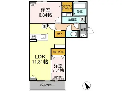 PROUD II棟(2LDK/2階)の間取り写真