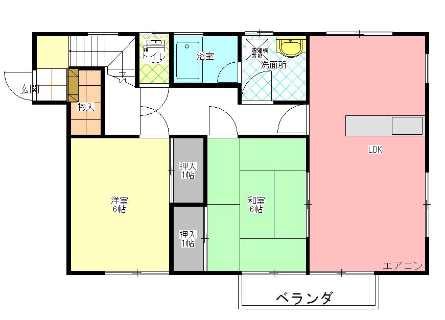 水戸坂グリーンハイツC(2LDK/2階)の間取り写真