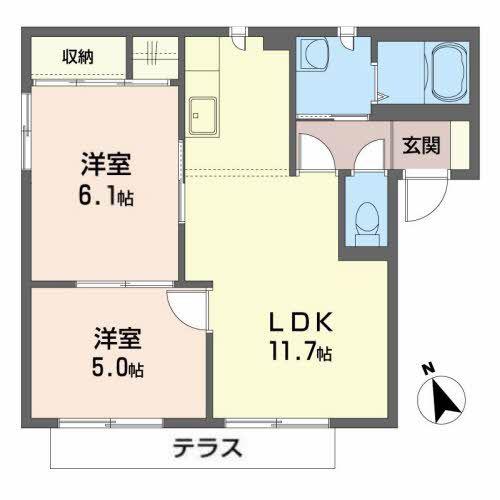 ファミールプラザB(2LDK/1階)の間取り写真