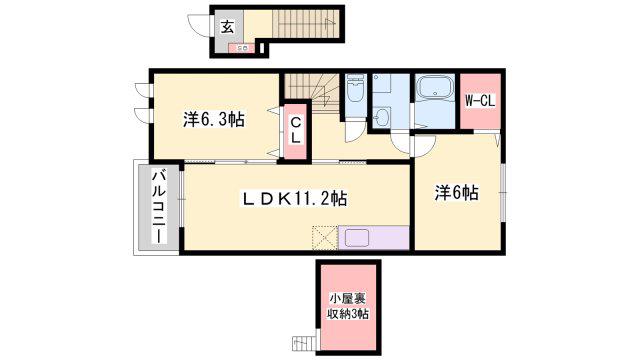 モスフロックス(2LDK/2階)の間取り写真