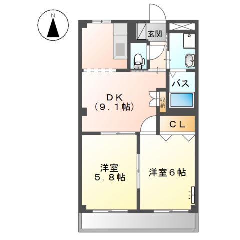 ブランシェ(2DK/3階)の間取り写真