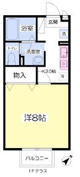 リバーサイド下小路(1K/2階)の間取り写真