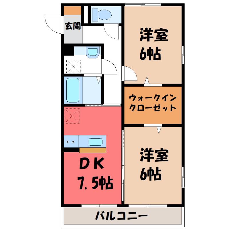 オペラハウス上大島A(2DK/1階)の間取り写真