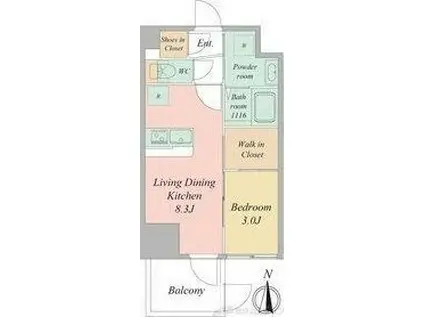 セレニテ東梅田アリエ(1LDK/3階)の間取り写真