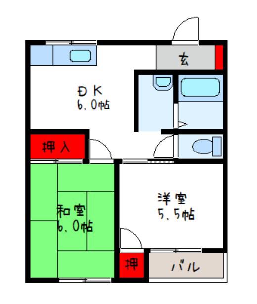 Bビレッジ(2DK/4階)の間取り写真