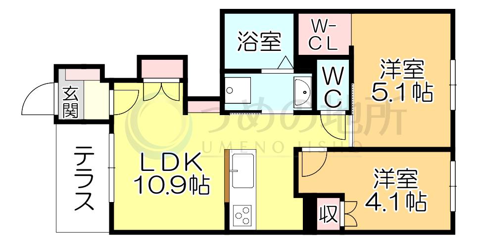 パドレ ムールトメスク(2LDK/1階)の間取り写真