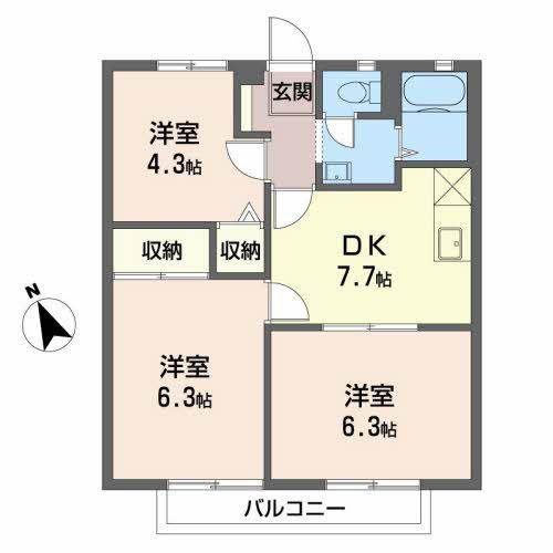 アーバン北脇(1LDK/2階)の間取り写真