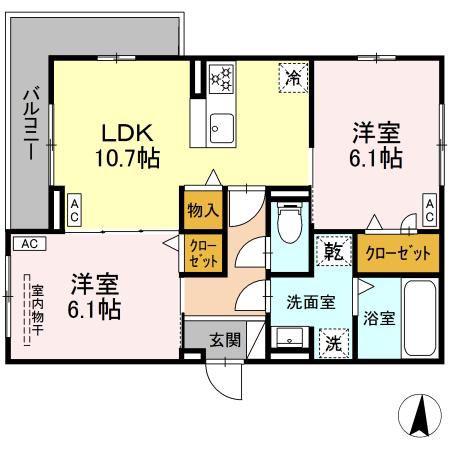 ルヴィータ大秋(2LDK/3階)の間取り写真