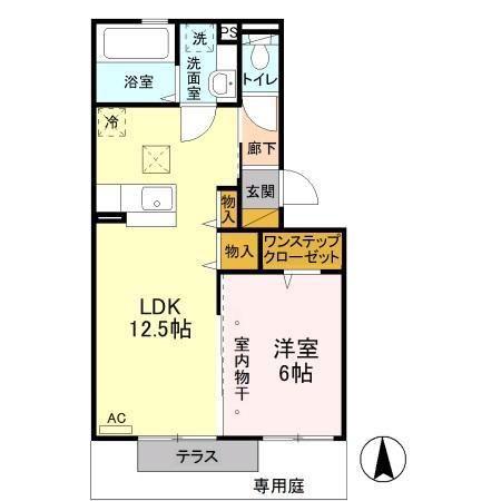 ルシール宝木(1LDK/1階)の間取り写真