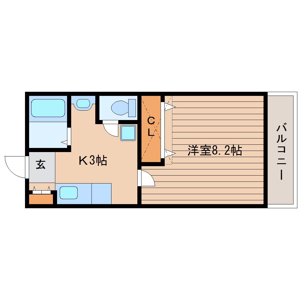 パルコール旭ケ丘II(1K/1階)の間取り写真